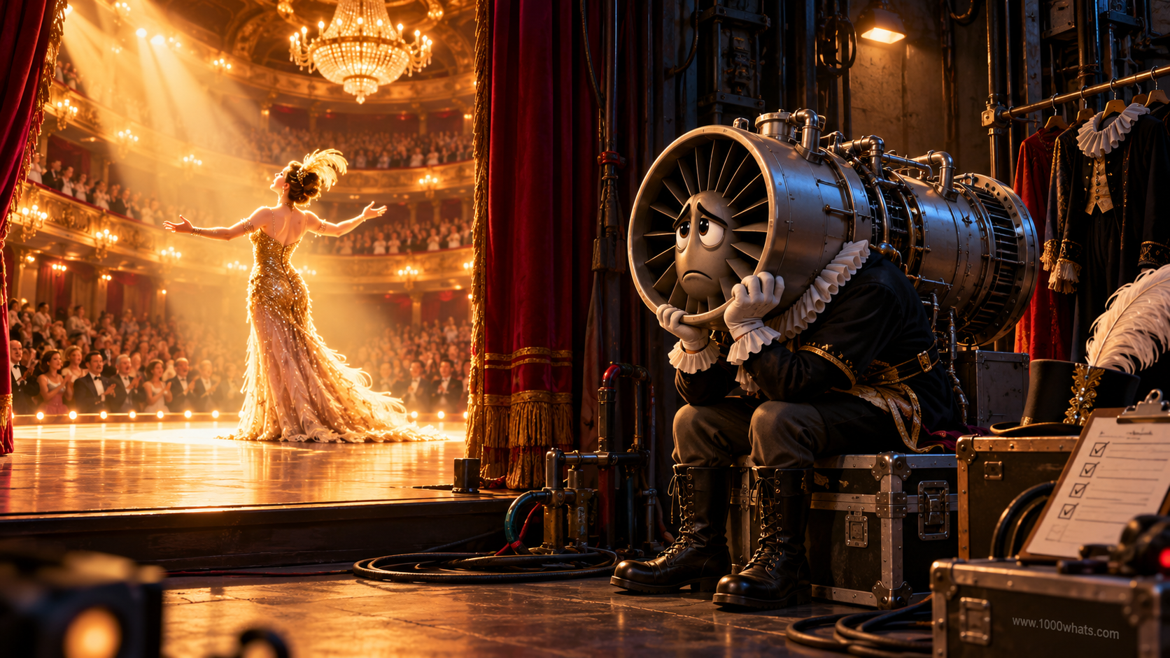 Missing money problem featured image showing a power generator as a theatre understudy waiting backstage while the main performer is on stage.